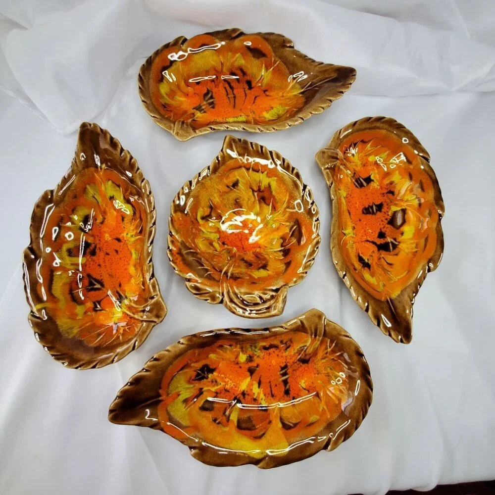 VTG California Originals Fall Leaf-Shaped Ceramic Serving Dish Set Orange Brown - Picture 9 of 9